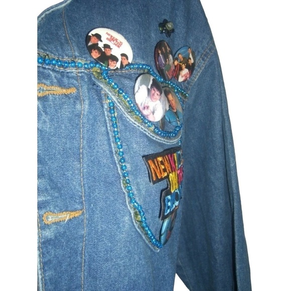 Vintage 80s Jack Mulqueen Cropped Denim New Kids NKOTB Concert Pins Jacket Jean - Picture 11 of 16